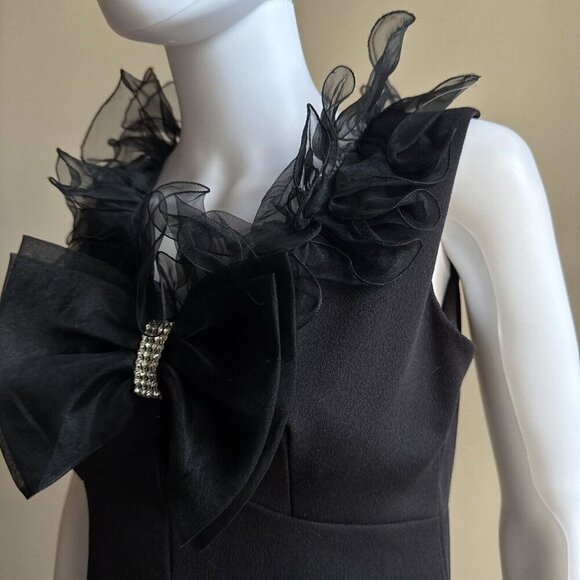 Vintage Black Little Black Dress w Ruffle Detail S - Picture 4 of 8